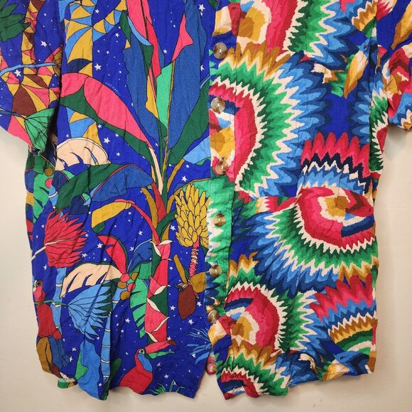 Farm Rio Button Shirt Forrest Parrot Tropical Boho Multi Color Womens Large - Picture 5 of 13